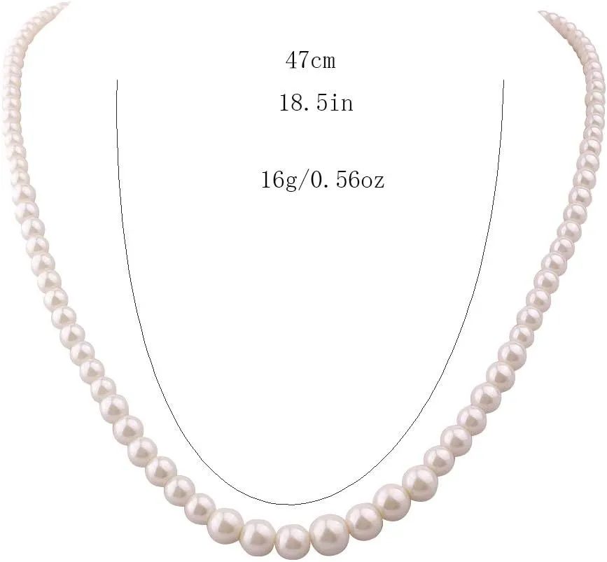 Handmade Faux Pearl Necklace and Clip on Earrings Jewelry Sets for Women Bib Choker Collar Necklace