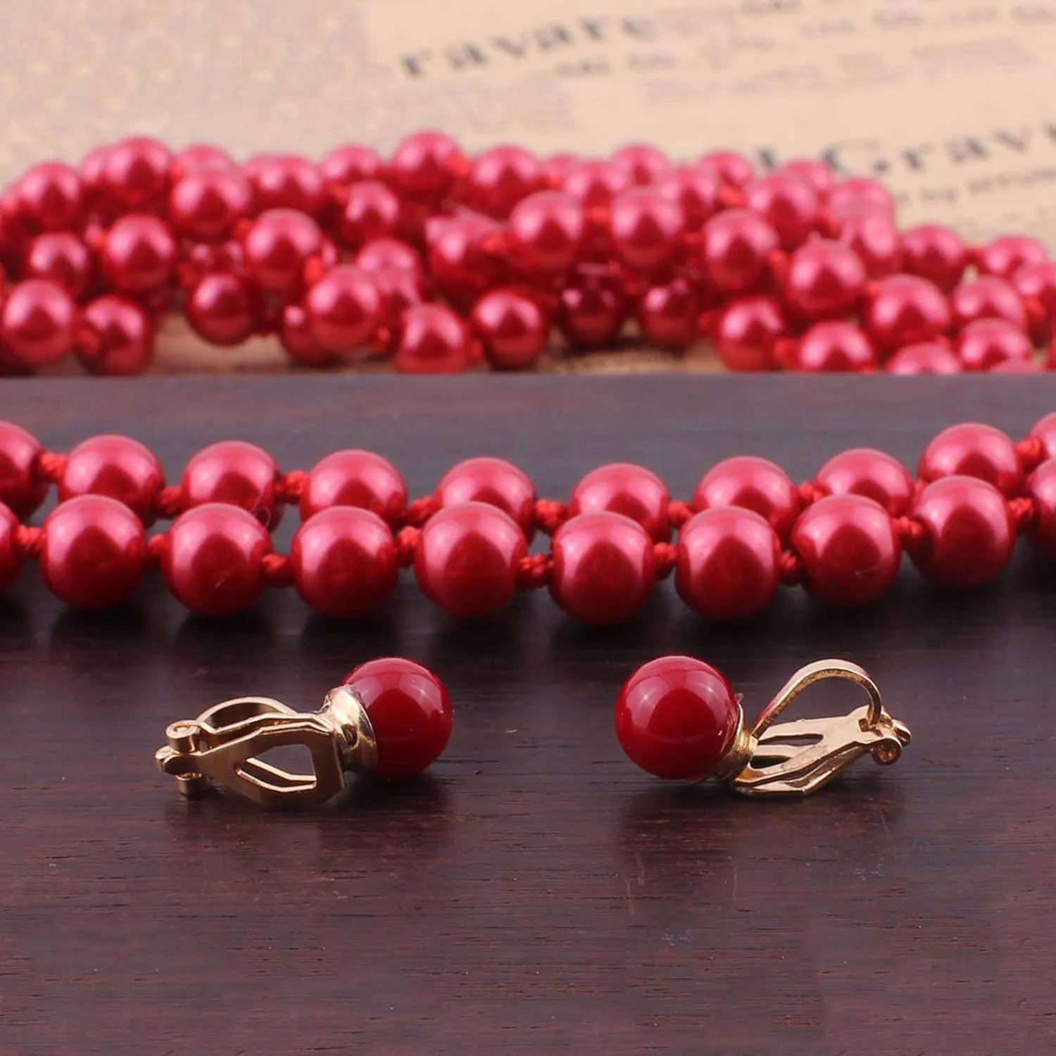 Handmade Faux Pearl Necklace and Clip on Earrings Jewelry Sets for Women Bib Choker Collar Necklace