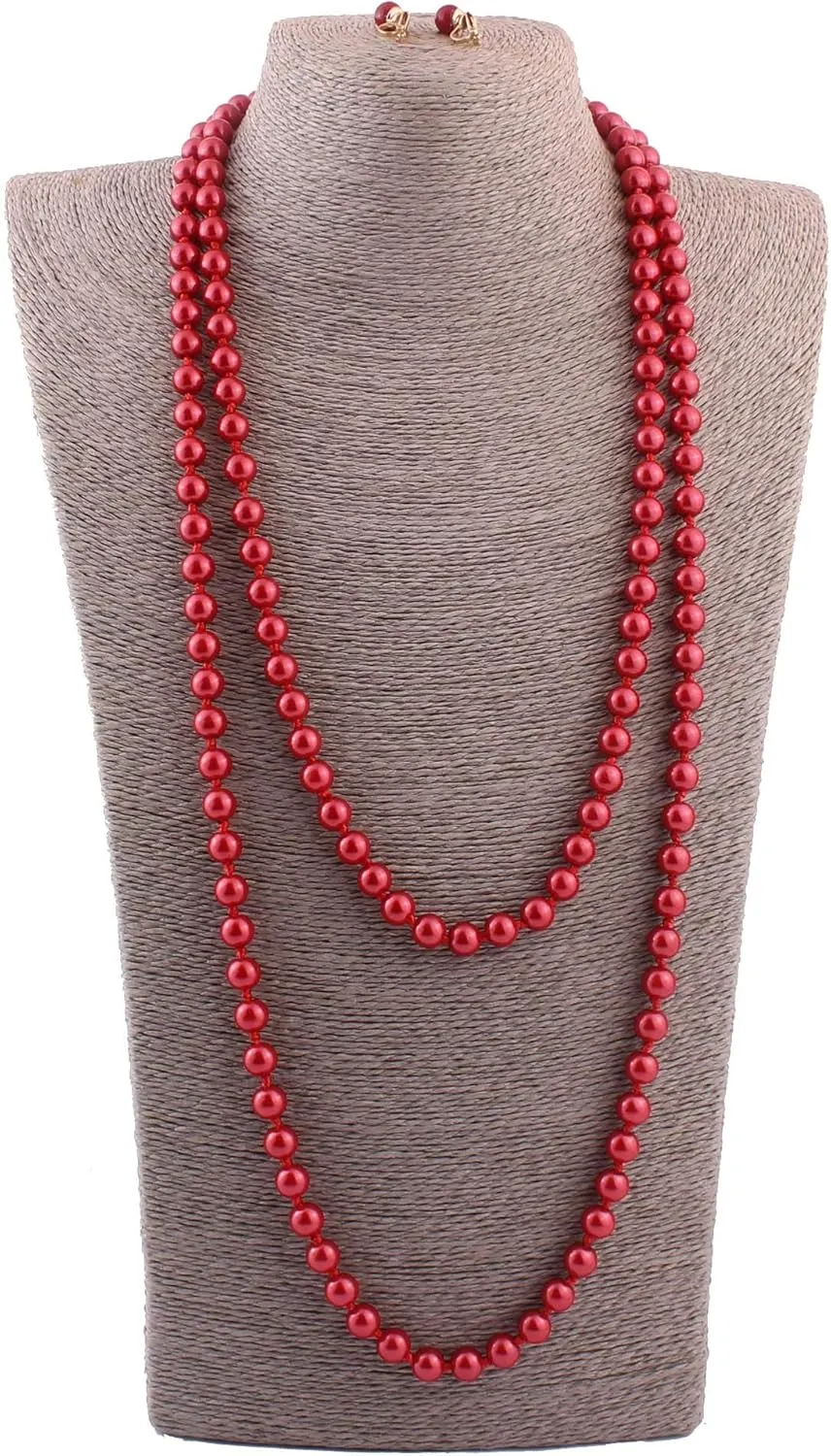 Handmade Faux Pearl Necklace and Clip on Earrings Jewelry Sets for Women Bib Choker Collar Necklace