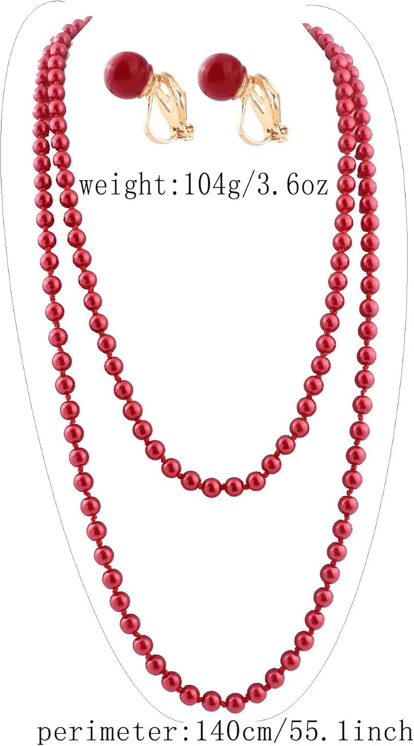 Handmade Faux Pearl Necklace and Clip on Earrings Jewelry Sets for Women Bib Choker Collar Necklace