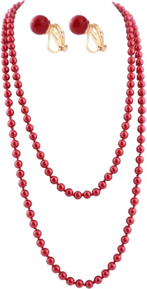 Handmade Faux Pearl Necklace and Clip on Earrings Jewelry Sets for Women Bib Choker Collar Necklace
