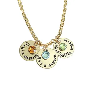 Handstamped Gold Necklace Name Necklace Gold Birthstone Jewelry Gold Necklace Custom Necklace Birthstone Necklace Gift for Mom Mom Necklace
