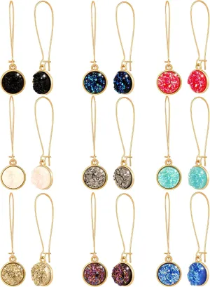 Hicarer 9 Pairs Faux Druzy Drop Earrings Bulk Rainbow Crystal Pendant Colorful Stainless Steel Dangle Earrings for Women Mother's Day Gift