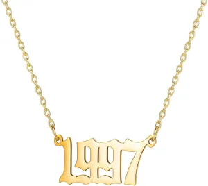 JIAHATE Birth Years Necklace for Women Girls,Initial Number Year Pendant Necklace Men Boy Birthstone Birthday Gift Charm Friendship Old English Arabic Mumerals Stainless Steel Necklace Jewelry