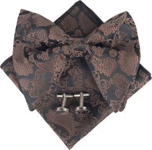 Justar Mens Pre-Tied Paisley Bowtie Oversized Tuxedo Bow Tie Hankie Cufflinks Set