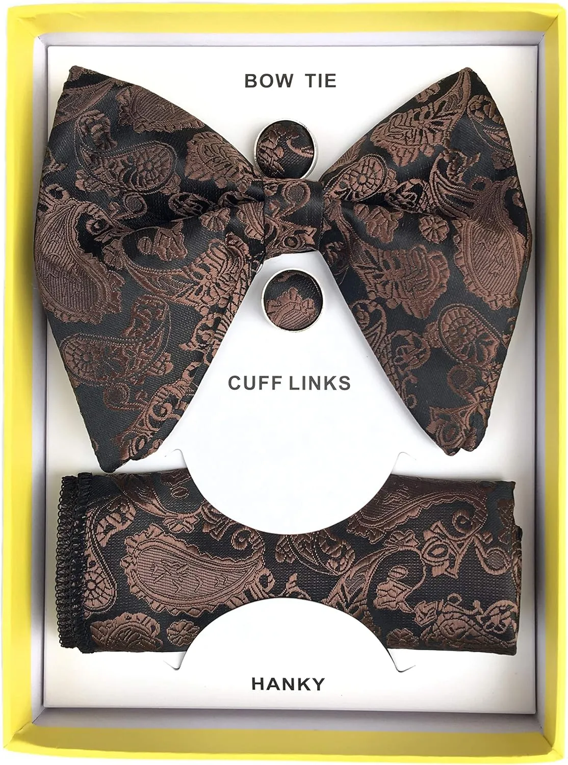 Justar Mens Pre-Tied Paisley Bowtie Oversized Tuxedo Bow Tie Hankie Cufflinks Set