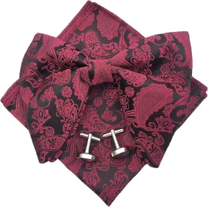 Justar Mens Pre-Tied Paisley Bowtie Oversized Tuxedo Bow Tie Hankie Cufflinks Set
