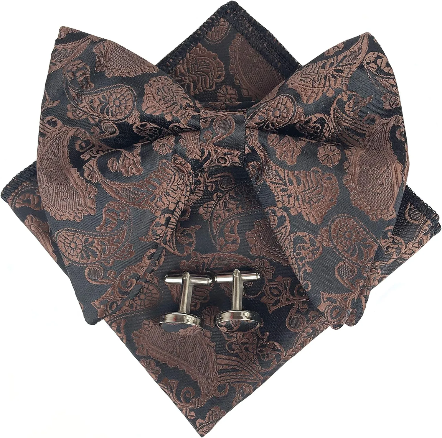 Justar Mens Pre-Tied Paisley Bowtie Oversized Tuxedo Bow Tie Hankie Cufflinks Set