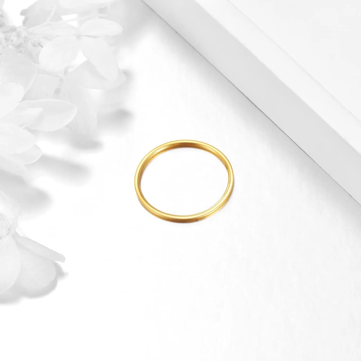 KECHO 1.3mm 14K Real Gold Rings Stacking Rings for Women Stackable Thin Gold Ring Plain Band Ring Size 6-9