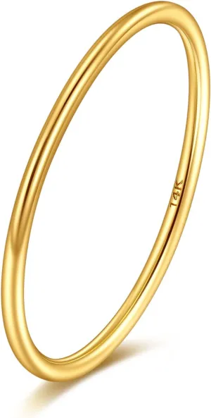 KECHO 1.3mm 14K Real Gold Rings Stacking Rings for Women Stackable Thin Gold Ring Plain Band Ring Size 6-9