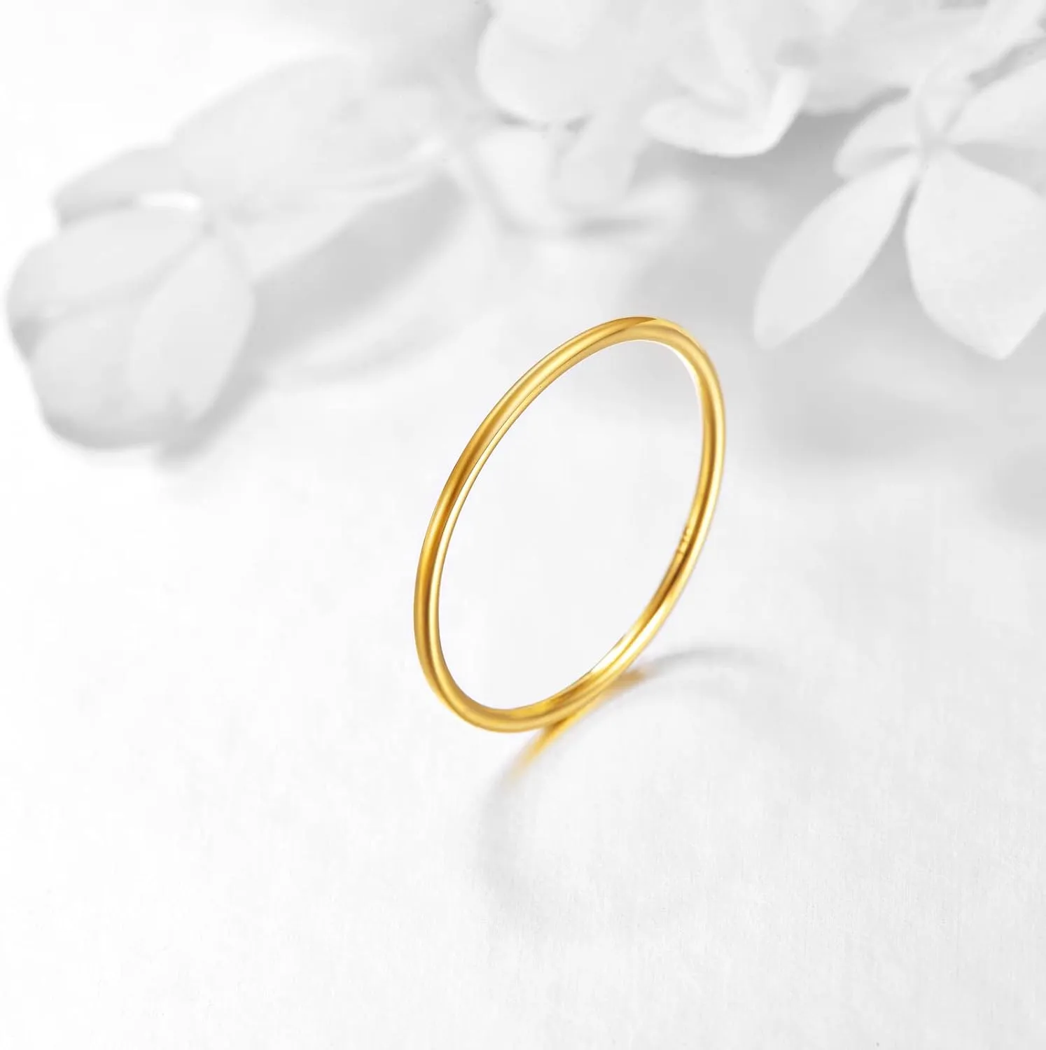 KECHO 1.3mm 14K Real Gold Rings Stacking Rings for Women Stackable Thin Gold Ring Plain Band Ring Size 6-9