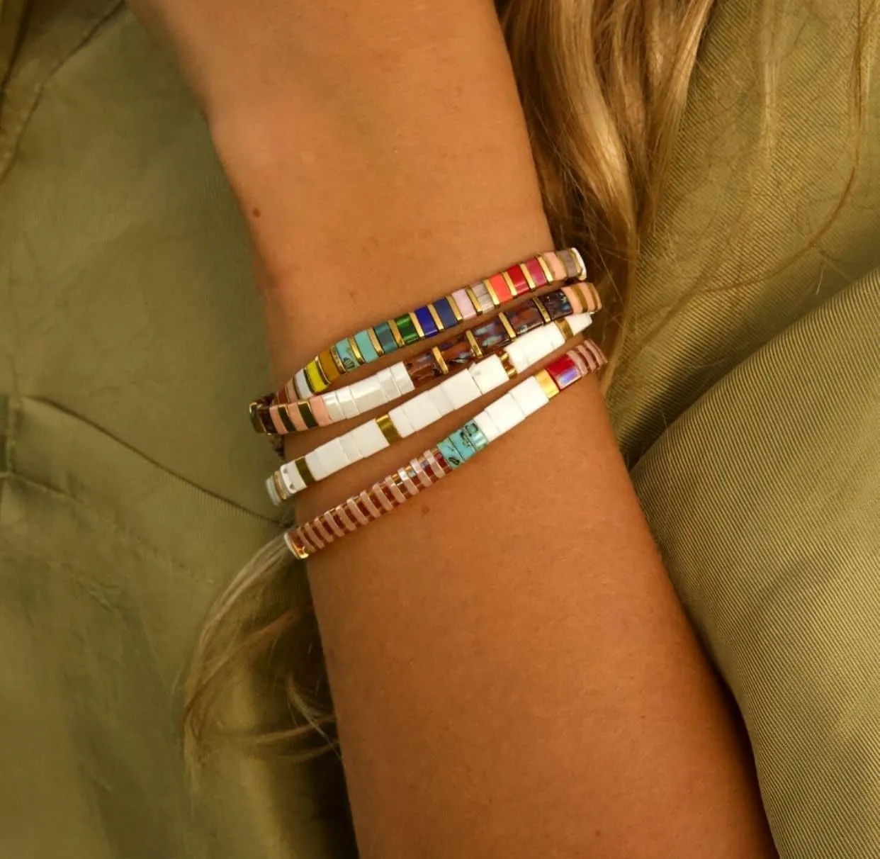 KELITCH Women Bracelets Colorful Tila Beads Stackable Stretch Friendship Bracelets
