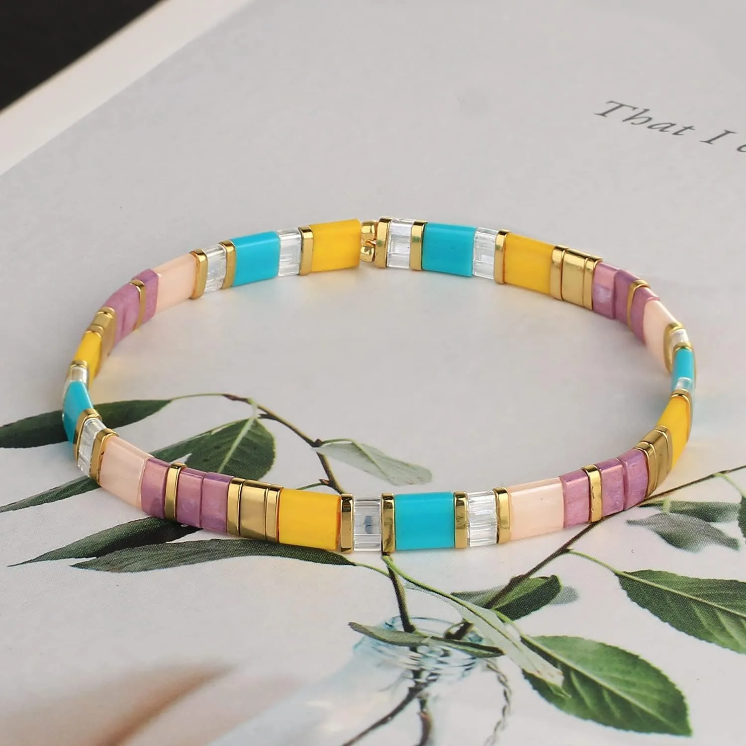 KELITCH Women Bracelets Colorful Tila Beads Stackable Stretch Friendship Bracelets