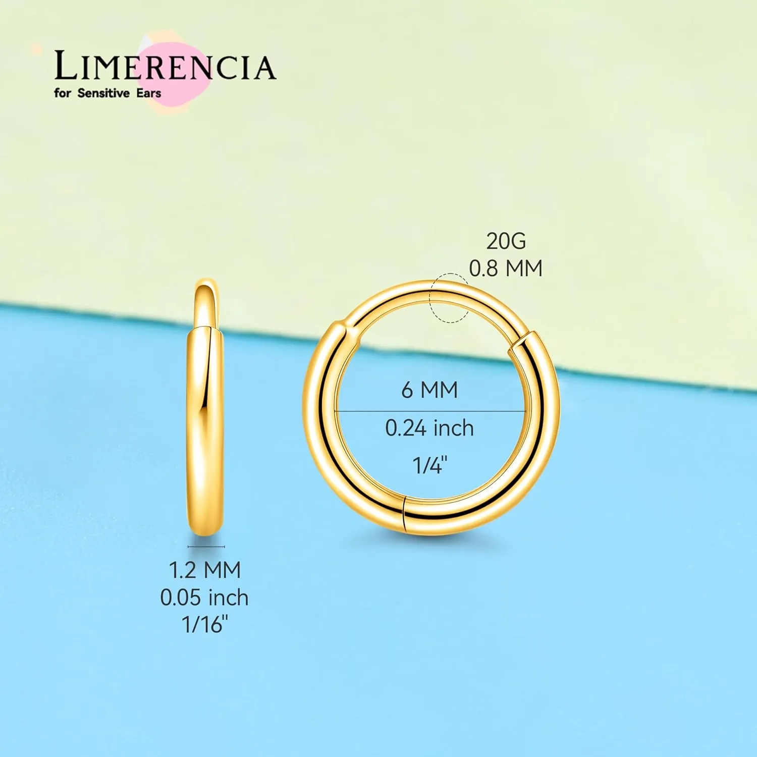 limerencia Small Hoop Earrings for Women, Hypoallergenic Titanium Huggie Hoop Earrings Set G23 Piercings Cartilage Earrings Set for Women Sensitive Ears (No stones Gold, 6mm)
