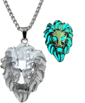 Lion Necklace for Women Men Luminous Animal Lion Leo Stainless Steel Necklace Glow in the Dark Necklace Hip Hop Jewelry Gift