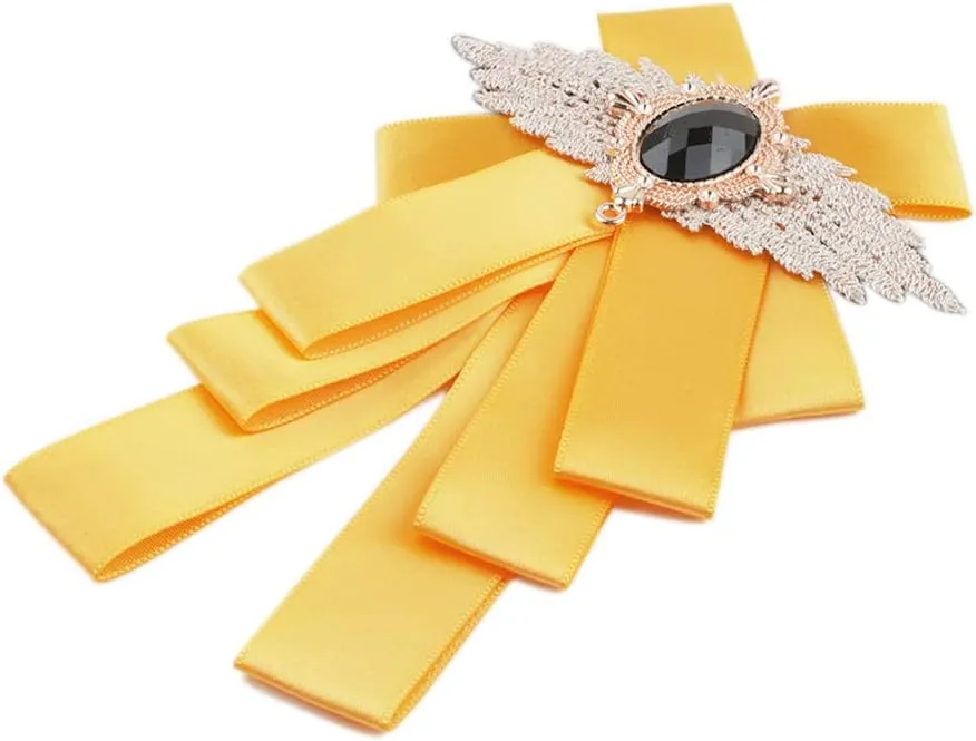 Men & Women Ribbon Bow Tie Fashion Rhinestone Ribbon Solid Color Brooch Pin Bowtie for Wedding Party