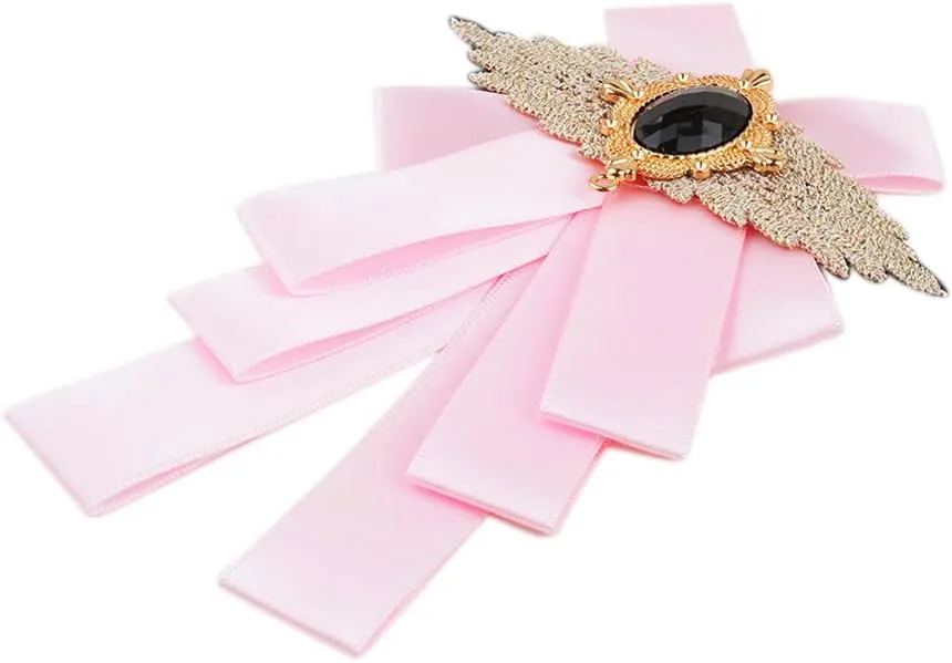 Men & Women Ribbon Bow Tie Fashion Rhinestone Ribbon Solid Color Brooch Pin Bowtie for Wedding Party