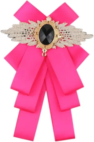 Men & Women Ribbon Bow Tie Fashion Rhinestone Ribbon Solid Color Brooch Pin Bowtie for Wedding Party