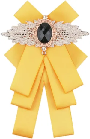 Men & Women Ribbon Bow Tie Fashion Rhinestone Ribbon Solid Color Brooch Pin Bowtie for Wedding Party