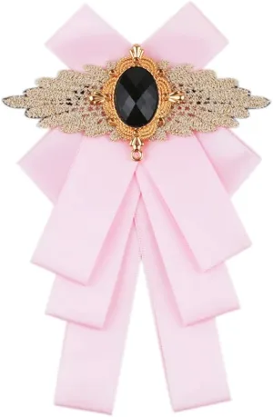 Men & Women Ribbon Bow Tie Fashion Rhinestone Ribbon Solid Color Brooch Pin Bowtie for Wedding Party
