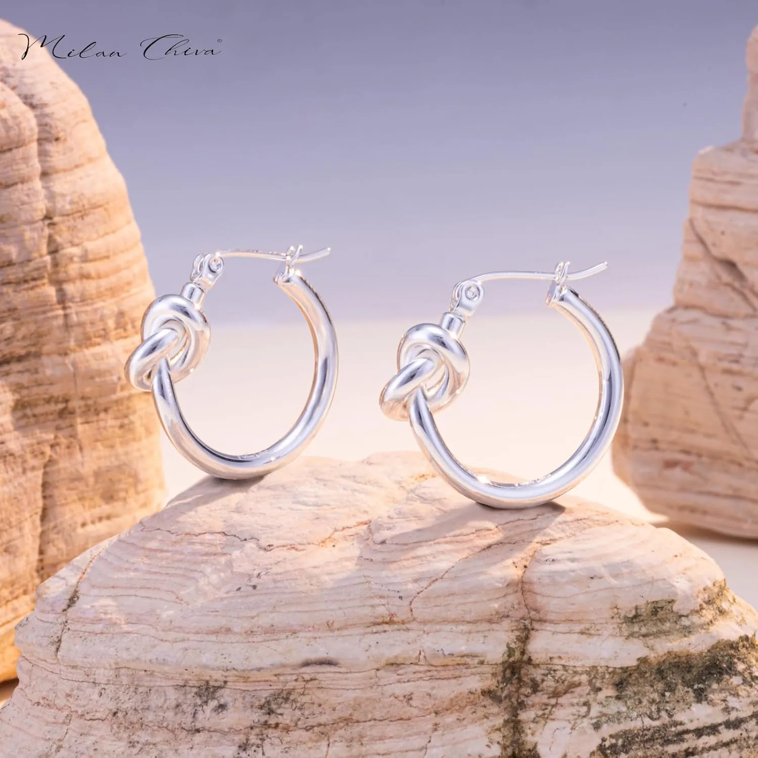 Milan Chiva 14K Gold Hoop Earrings for Women, Plated Knot Twisted Rope Round Earrings, Sparkle Huggie Dainty Hypoallergenic Small Earrings for Womens Fashion Jewelry