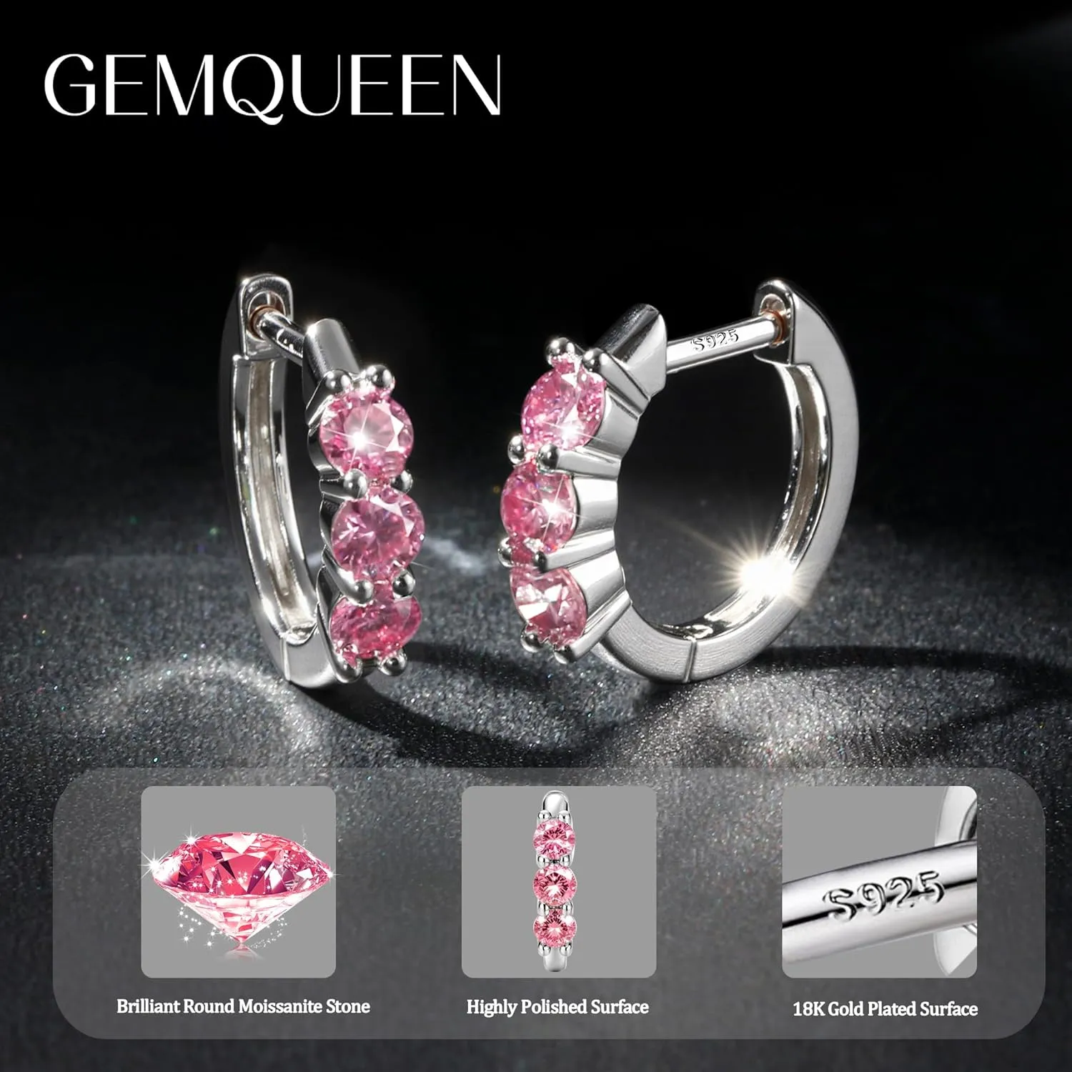 Moissanite Earrings Hoops : 18K White Gold Plated 925 Sterling Silver Earrings Hypoallergenic Small Gold Huggie Hoop Earrings for Women Men Round Cut Multicolor VVS1