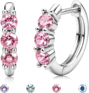 Moissanite Earrings Hoops : 18K White Gold Plated 925 Sterling Silver Earrings Hypoallergenic Small Gold Huggie Hoop Earrings for Women Men Round Cut Multicolor VVS1