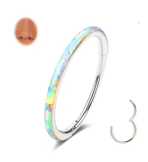 Opal Septum Ring 16G 18G 20G Hinged Hoop Ring for Women Stainless Steel Opal Nose Ring Hoop Septum Piercing Clicker Ring Cartilage Tragus Helix Earrings Conch Piercing Jewelry Silver 20G 8mm