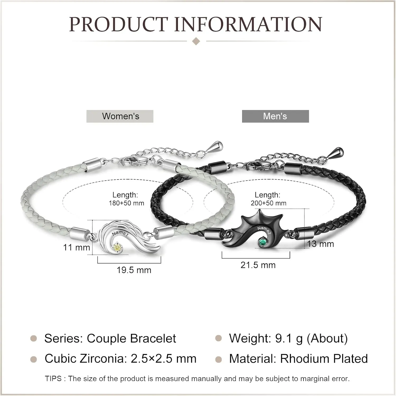 Personalized Custom Name Matching Bracelets for Couples His and Hers Bracelets for Valentine's Day Boyfriend and Girlfriend Mobius Bracelets