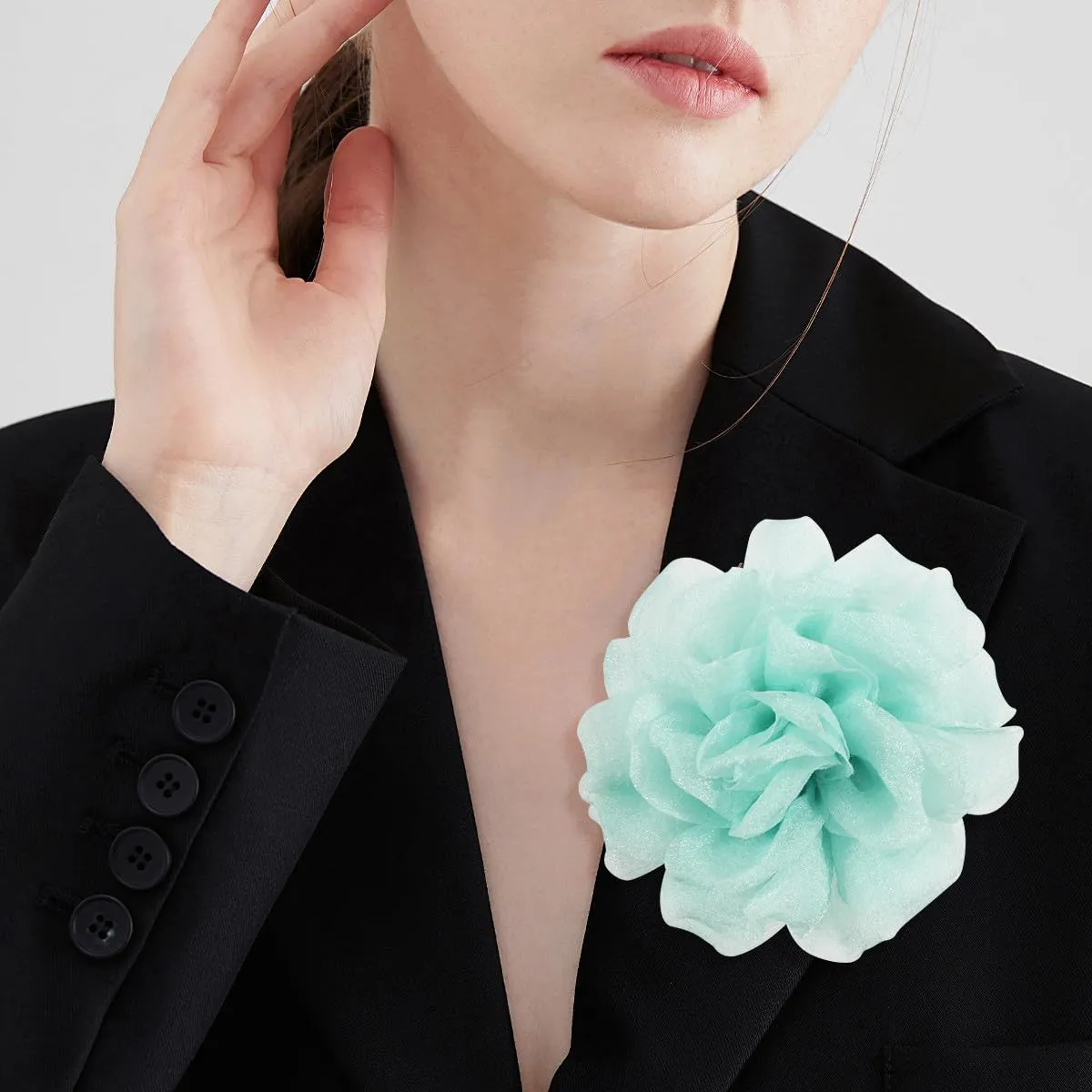 Rose Flower Brooch and Pin for Women With Hair Clip | Green Lapel Pin | Flower Hair Clip | Hat Pin, 4.3 Inches, Pale Green