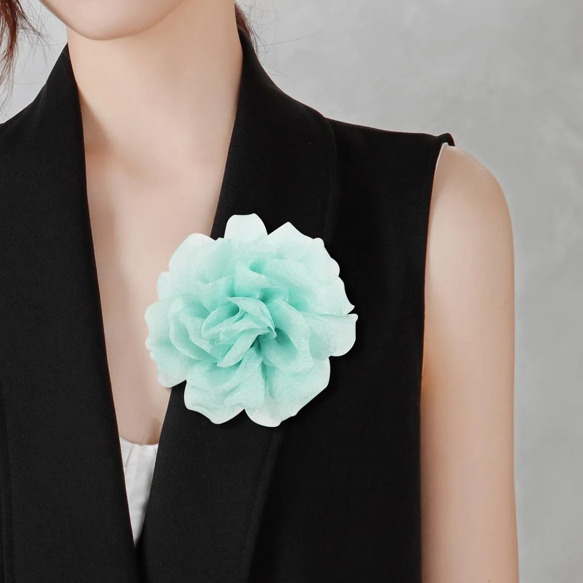 Rose Flower Brooch and Pin for Women With Hair Clip | Green Lapel Pin | Flower Hair Clip | Hat Pin, 4.3 Inches, Pale Green
