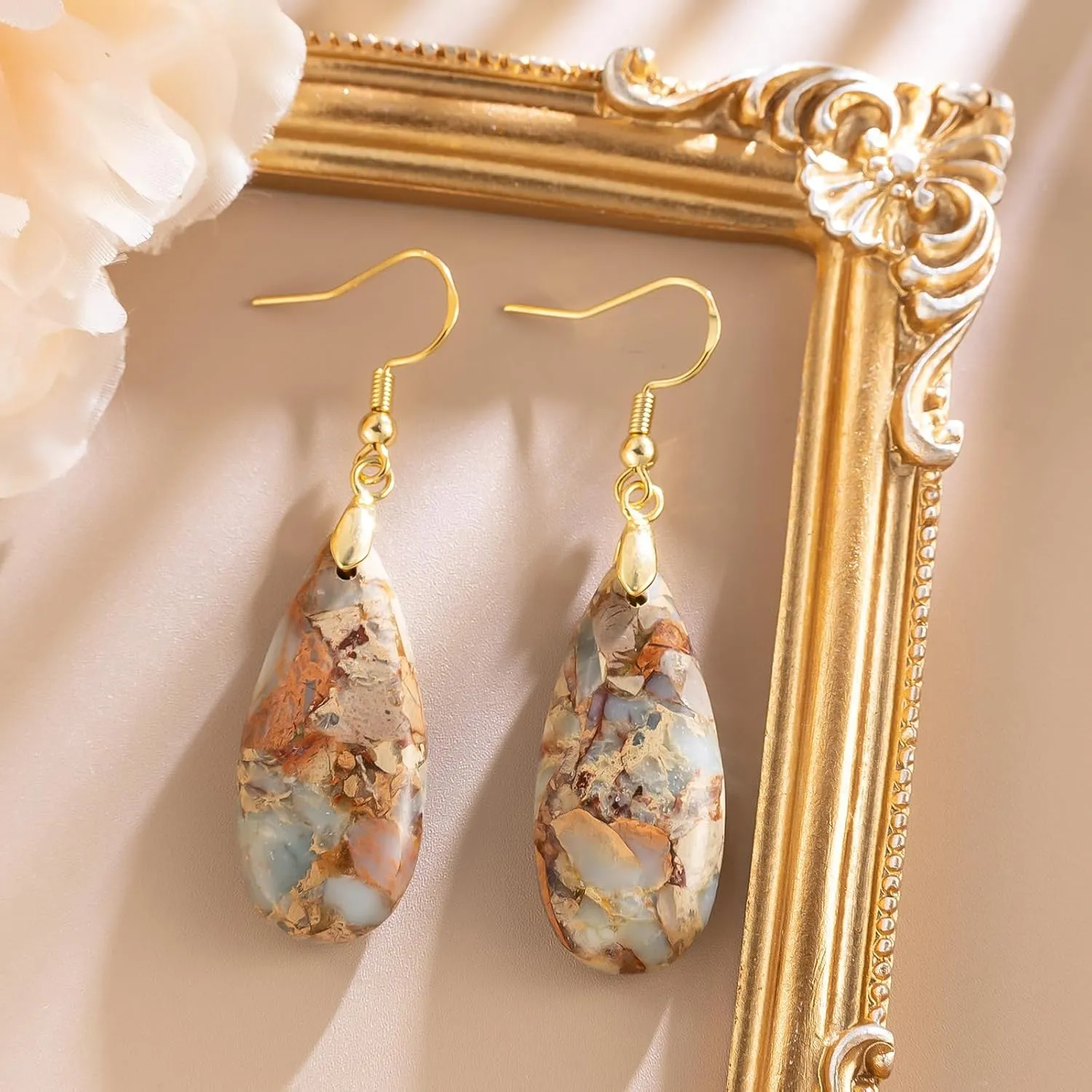 Stone Drop Earrings for Women Teardrop Created Imperial Jasper Dangle Drop Earrings