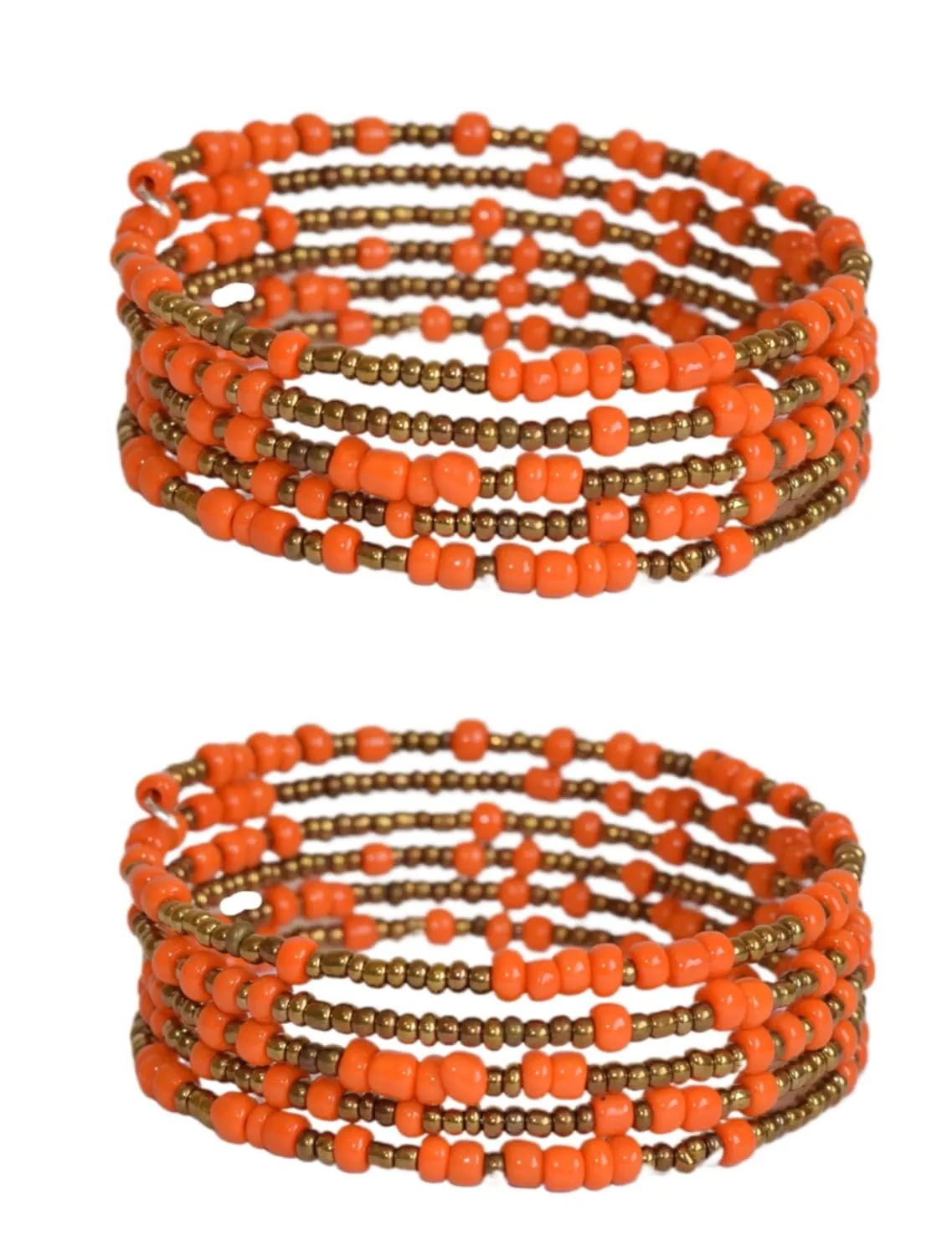 TEMBO AFRICA Set of 2 Handmade Beaded Bracelets for Women - Wrap Bracelets - Boho Jewelry Gifts - Orange