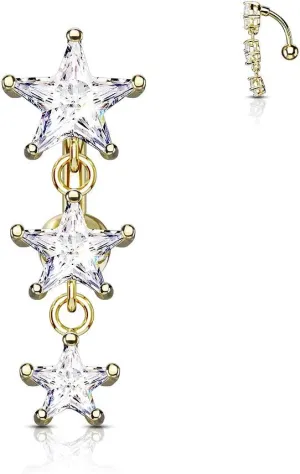 Three Prong Set Star CZ Vertical Drop 316L Surgical Steel WildKlass Top Drop Belly Button Navel Rings