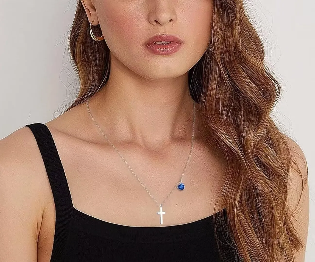 Tiny Cross Necklace for Girls | Heart Initial Necklace Women| Heart Birthstone Necklace | Letter Stainless Steel Pendant Jewelry First Communion Baptism Gifts Christmas Birthday Gifts