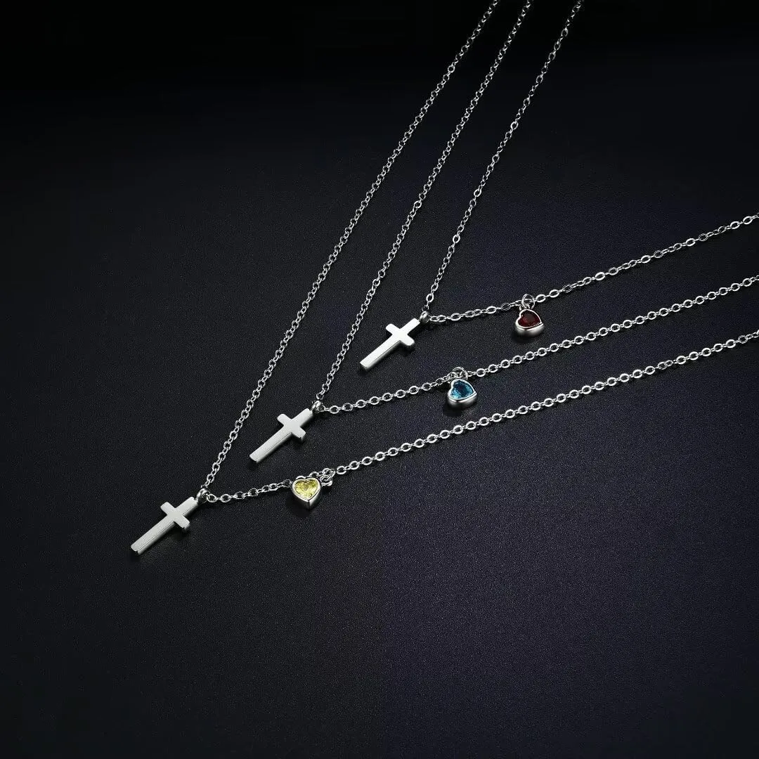 Tiny Cross Necklace for Girls | Heart Initial Necklace Women| Heart Birthstone Necklace | Letter Stainless Steel Pendant Jewelry First Communion Baptism Gifts Christmas Birthday Gifts