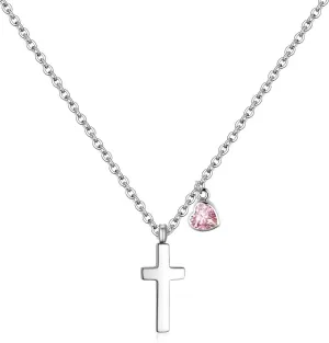 Tiny Cross Necklace for Girls | Heart Initial Necklace Women| Heart Birthstone Necklace | Letter Stainless Steel Pendant Jewelry First Communion Baptism Gifts Christmas Birthday Gifts