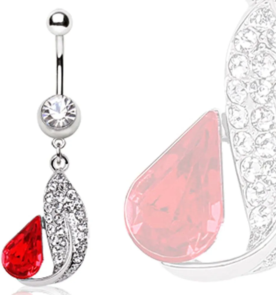 WildKlass Jewelry Feather & Tear Drop Navel Ring 316L Surgical Steel