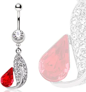 WildKlass Jewelry Feather & Tear Drop Navel Ring 316L Surgical Steel