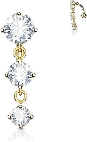 WILDKLASS Three Prong Set Round CZ Vertical Drop 316L Surgical Steel Top Drop Belly Button Navel Rings