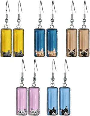 WIRESTER 5 Pairs Glass Rectangle Earrings Drop Dangle Earrings Fashion Jewelry Accessories For Women, Lovely Designs