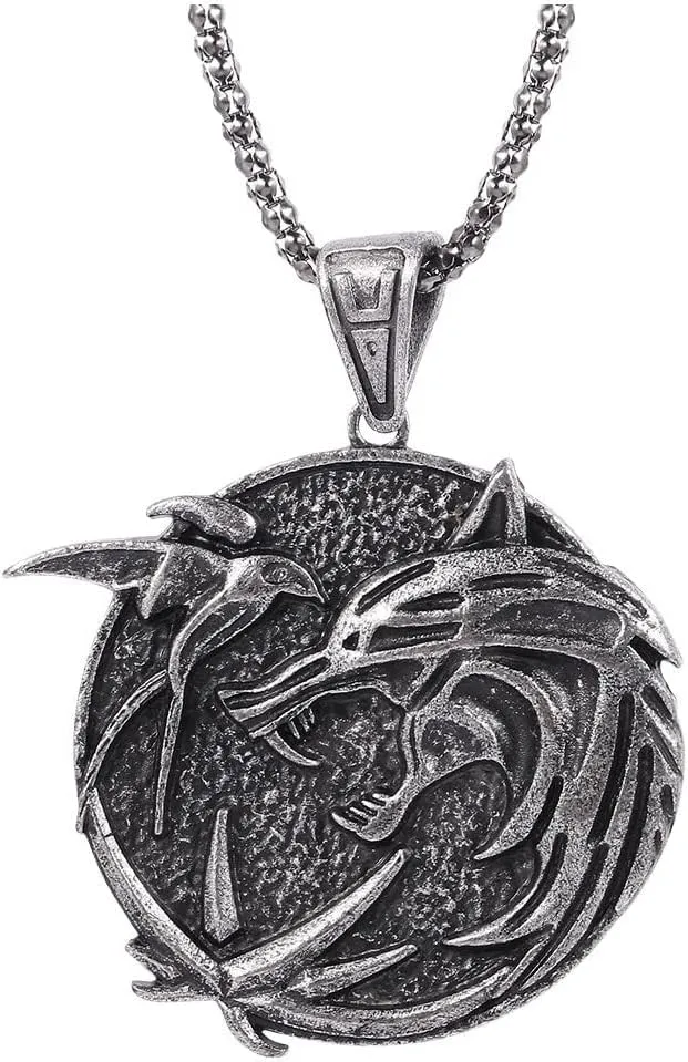Witcher Medallion Necklace Witcher Necklace for Men Wolf Necklace for Men Wolf Pendant Necklace Noridc Viking Necklace Norse Necklace for men Wolf Jewelry Gifts for Men Witcher Costume Accessories