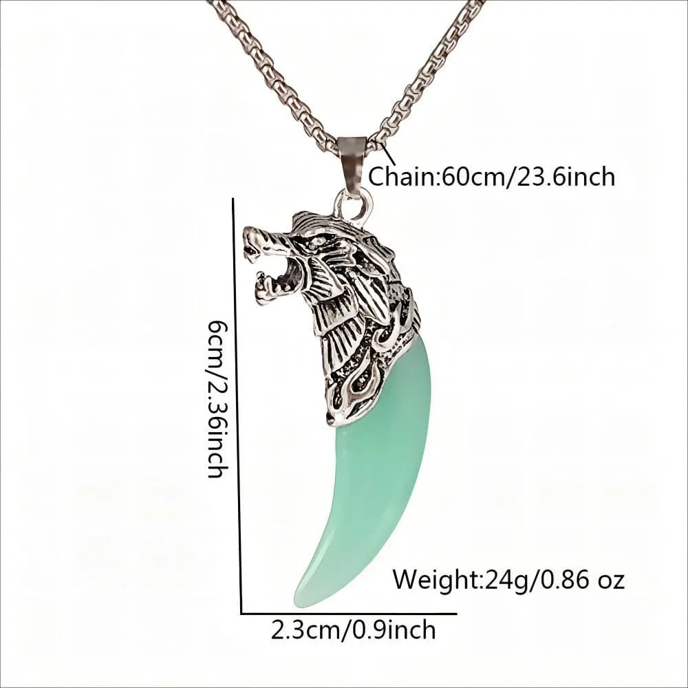 Wolf Teeth Necklace for Women Men Wolf Totem Amulet Pendant Necklace Luminous Wolf Dog Fang Necklace Halloween Necklace Glow in The Dark Gift Jewelry