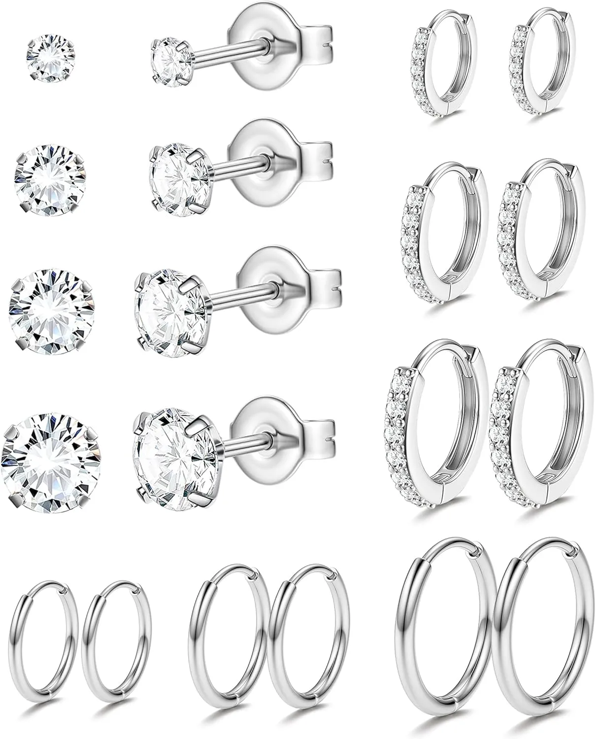 YADOCA Hypoallergenic Surgical Steel Earrings Sets for Multiple Piercing - Small Stud Earrings For Women Men - Stainless Steel Earrings Studs Hoop Earrings for Sensitive Ears Silver Gold Tone 10pairs
