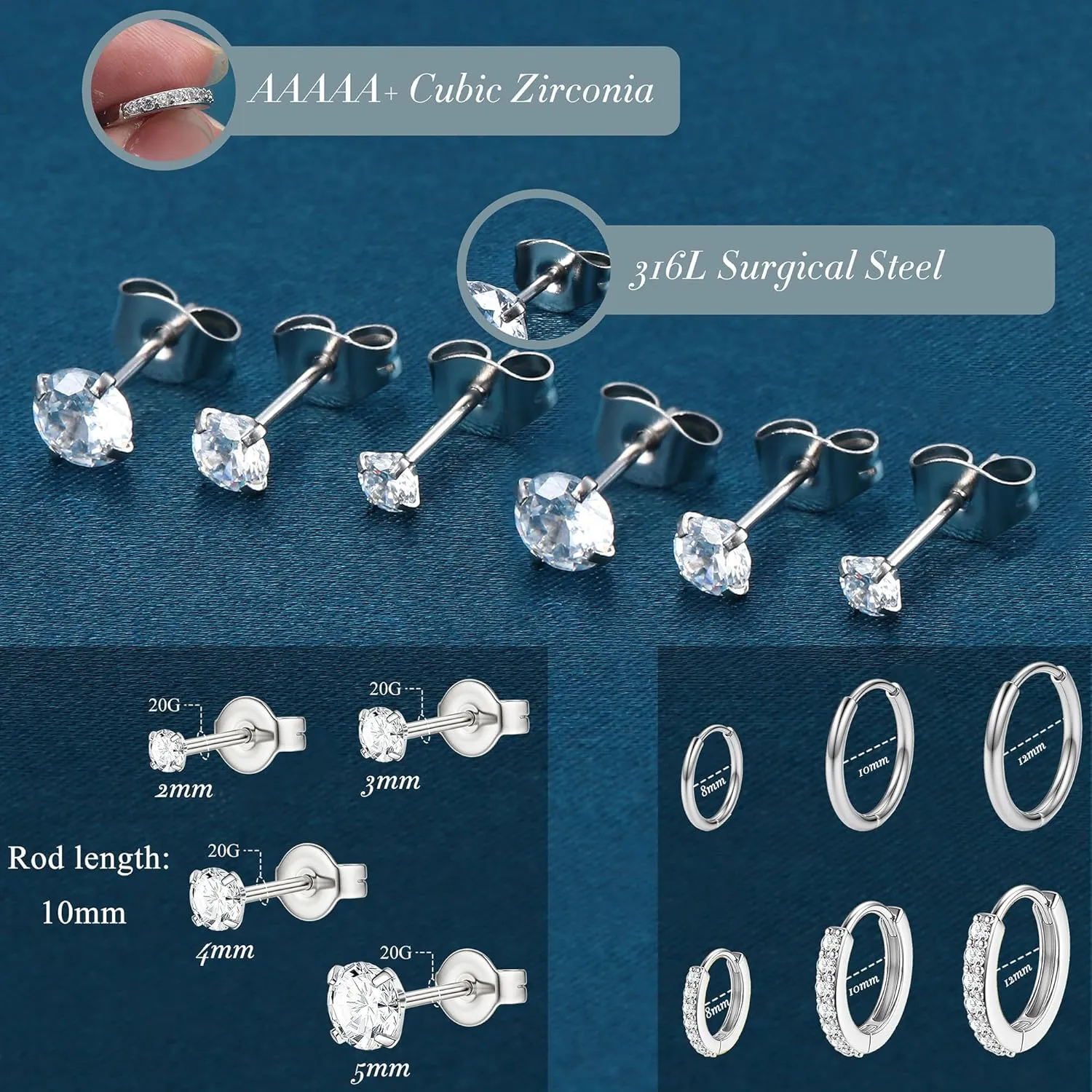 YADOCA Hypoallergenic Surgical Steel Earrings Sets for Multiple Piercing - Small Stud Earrings For Women Men - Stainless Steel Earrings Studs Hoop Earrings for Sensitive Ears Silver Gold Tone 10pairs
