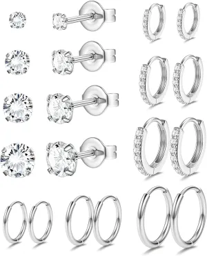 YADOCA Hypoallergenic Surgical Steel Earrings Sets for Multiple Piercing - Small Stud Earrings For Women Men - Stainless Steel Earrings Studs Hoop Earrings for Sensitive Ears Silver Gold Tone 10pairs