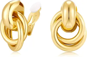 YUJIE Gold Clip On Earrings for Women Gold Plated Geometric Knot Ear Clip Chunky Door Knocker Studs Earrings Trendy Jewelry