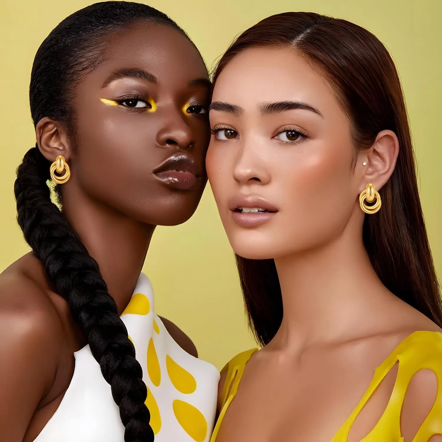 YUJIE Gold Clip On Earrings for Women Gold Plated Geometric Knot Ear Clip Chunky Door Knocker Studs Earrings Trendy Jewelry