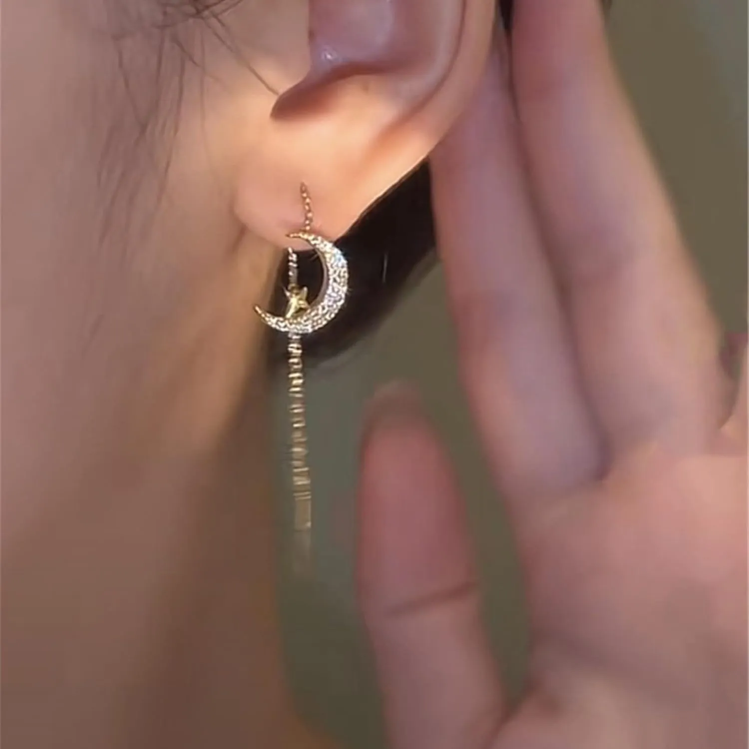 Zircon Moon Earrings Star Dangle Earrings Butterfly Tassel Earrings Minimalist Piercing Studs Trendy Earrings Fashion Pendant Earrings