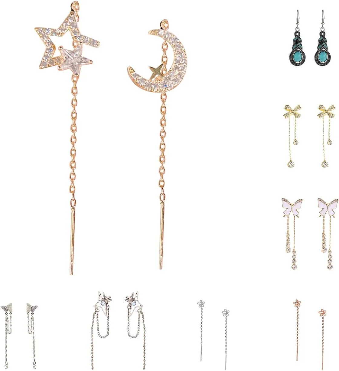 Zircon Moon Earrings Star Dangle Earrings Butterfly Tassel Earrings Minimalist Piercing Studs Trendy Earrings Fashion Pendant Earrings